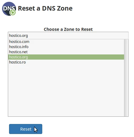 Reset DNS zone