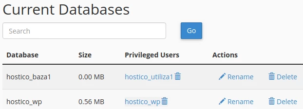 Current Databases cPanel