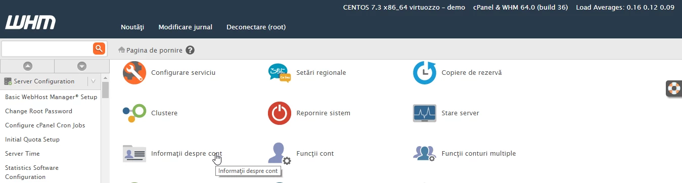 Informacije o WHM računu