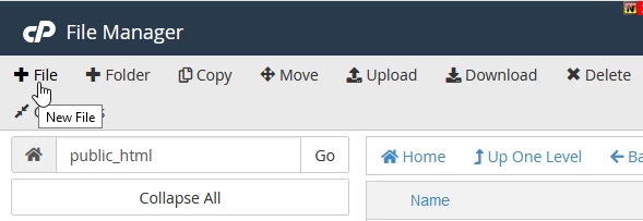 novi datoteka cPanel