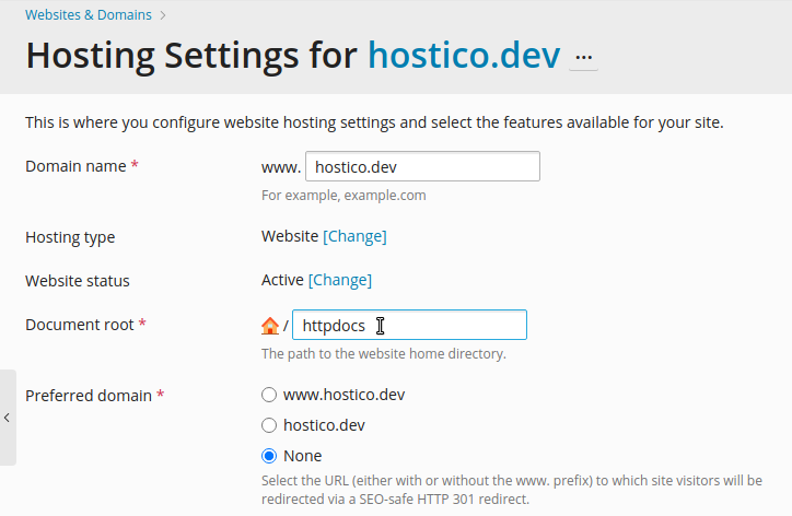 Document root plesk